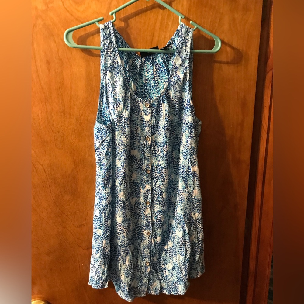 DKNy Jeans Blue & White Printed Button-Front Tank Size XL